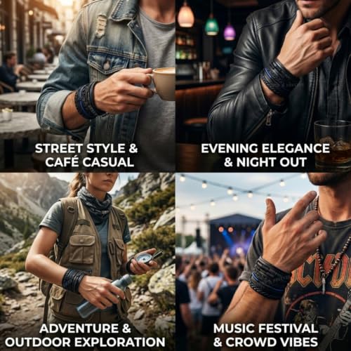Image of Young & Forever Multi-Pack Men's Leather Bracelet Set - Braided Rope, Vintage Bead, Gothic Punk Skull, & Boho Wrapped Multi-Layer Cuff Wristbands, Adjustable Jewelry Pack