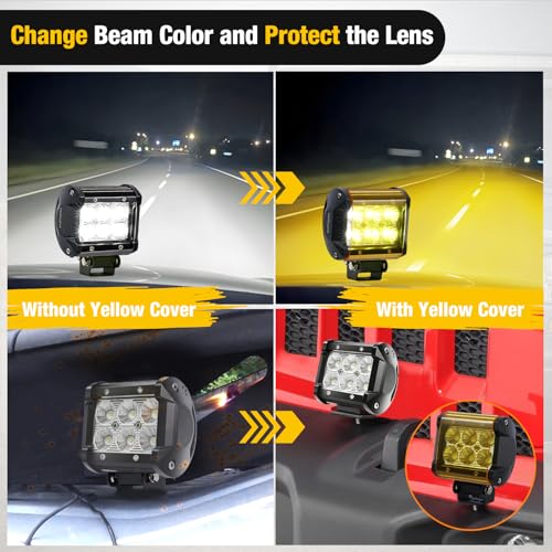Image of Nilight 4 Inch 18 W LED Light Pod Covers 2 PCS Yellow Color | Protective Durable Polycarbonate Lens, Waterproof Dustproof Scratch-Proof for Double-Row Off Road Driving Lighting