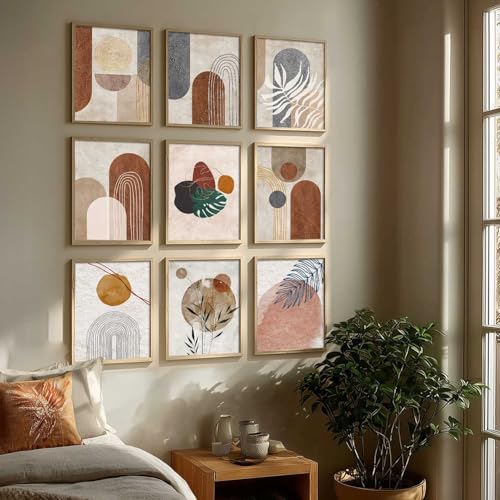 Image of kotart Boho Art Home Decoration Modern Paintings With Frame For Living Room Bed Room Hotel Wall Decor Digital Reprint Set of 9 (10X13 inch)