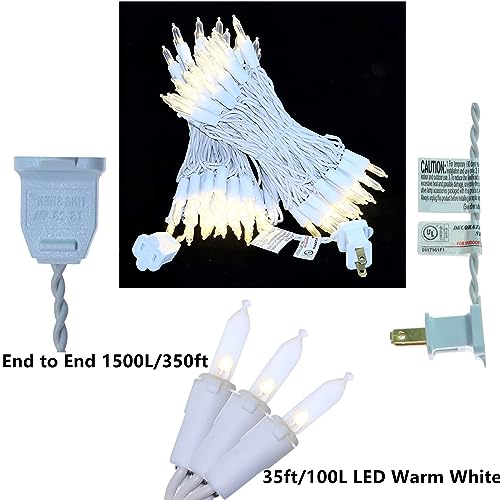 JinBest 100 LED Warm White Christmas Lights, 35 Ft White Wire Always On