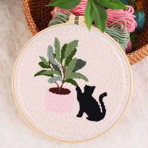 Image of Harimauu Harimau 3 Pcs Punch Needle Embroidery Starter Kits for Beginner Kids,Punch Needle Fabric with Pattern,Threader, Yarns,Pinch Needle, Embroidery Hoops & Rug Punch, 65216+65217+65218 3set