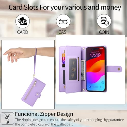 Étui portefeuille pour Oppo Reno14 Pro résout le manque de place avec ses 9 fentes et son zip - 3