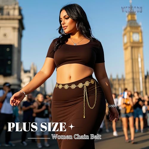 WERFORU Women Gold Metal Concho Chain Belt Western Cowgirl Country Boho Waist Belt for Dress Jeans3