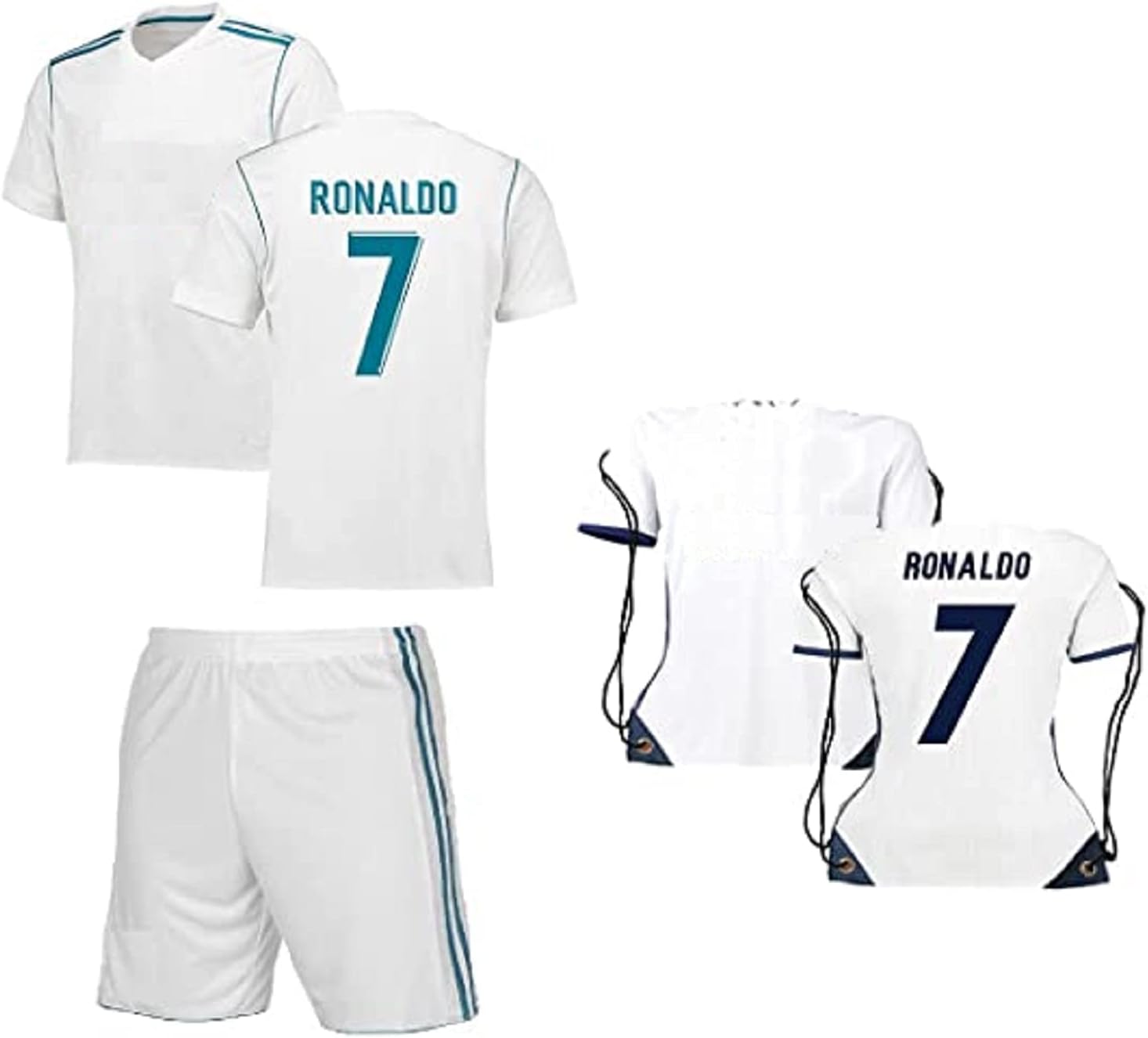 Ronaldo #7/ Bale #11 Soccer Jersey T-Shirt Shorts Kit Youth Sizes with Backpack or with Arm Sleeve Home/Away