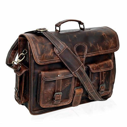 Leather Laptop Messenger Bag Vintage Briefcase Satchel for Men and Women (VINTAGE BROWN) 18 inch - Image 3