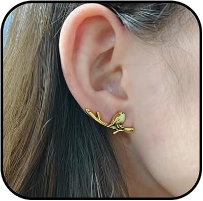 Bird Earrings for Women Boho Bird Branch Earrings Gold/Silver Birds Climber Earring Chunky Enamel Robin Birds Earring Cute Orange Stud Funny Statement Jewelry Accessories