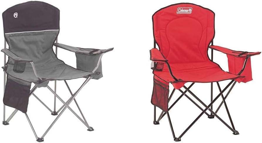 Coleman Camping Chairs with Built-in 4 Can Coolers, Grey/Black and Red, 37" x 24" x 40.5"