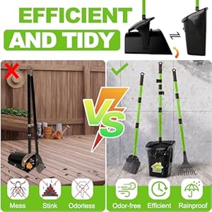 Lanney pooper scooper 38 long adjustable metal handle dog pooper scooper swivel bin rake spade with 50 bags attachment portable heavy duty dog poop scooper for yard dogs large medium small  urban country home decor