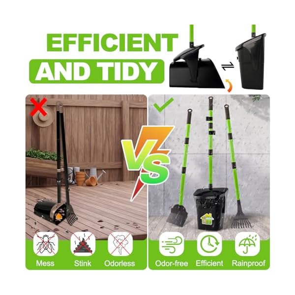 Lanney pooper scooper 38 long adjustable metal handle dog pooper scooper swivel bin rake spade with 50 bags attachment portable heavy duty dog poop scooper for yard dogs large medium small  urban country home decor