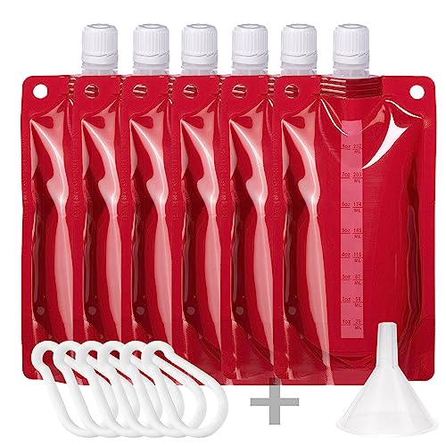 Hillside-Kit Plastic Flasks Concealable and Reusable Cruise Drink Bags with Funnel 8OZ Leak-Proof Flasks for Travel Outdoor (Red-6pcs 8OZ)
