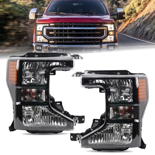Duolctrams Pair OEM Style Black Bezel Halogen Headlight Assembly Compatible with 2020-2022 Ford F250