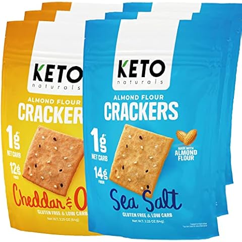 Keto Crackers low carb crackers (Sea Salt & Cheddar & Onion) Keto friendly zero carb no sugar added gluten free (6 Packs) almond flour crackers absolutely gluten free Cover