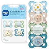 MAM Original Baby Pacifiers 0-6 Months, Binky for Newborn Babies, BPA-Free Skin Soft Silicone Nipple, Glows in The Dark, Developed with Medical Experts, 4 Count, Sterilizer Case, Made in Europe