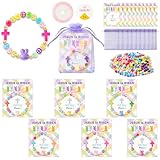 BeYumi Easter Bracelet Craft Kit - 24Pcs Pack Easter Christian Bunny Cross Beads Bracelets with Jesus Is Risen Gift Cards DIY Religious Faith Peeps Craft Kit Party School Classroom Fun Activities Kids