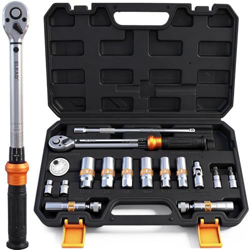 ELEAD 16-Piece Spark Plug Socket Set 3/8 Drive Swivel Magnetic Spark Plug Removal Tool Kit with Torque Wrench (545 lb-ft) E-Torx & Torx Bit Sockets Extensions & Universal Joint