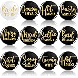 Suncalla 12 Pcs Bachelorette Party Pins Bride to Be Button Pin Wedding Bride Tribe Funny Bridesmaid Gift for Team Bridal Maid of Honor Bachelorette Hen Party Bridal Shower Engagement(Black and White)