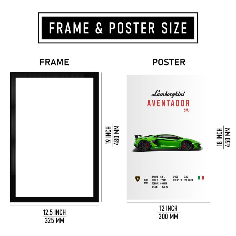Image of CodersParadise Lamboghini Aventador SVJ Framed Wall Art (12x18 Inch) |Supercar Artwork for Car Enthusiasts |Premium Sports Car Wall Decor for Home, Bedroom, Living Room |Ready-to-Hang Display Frame