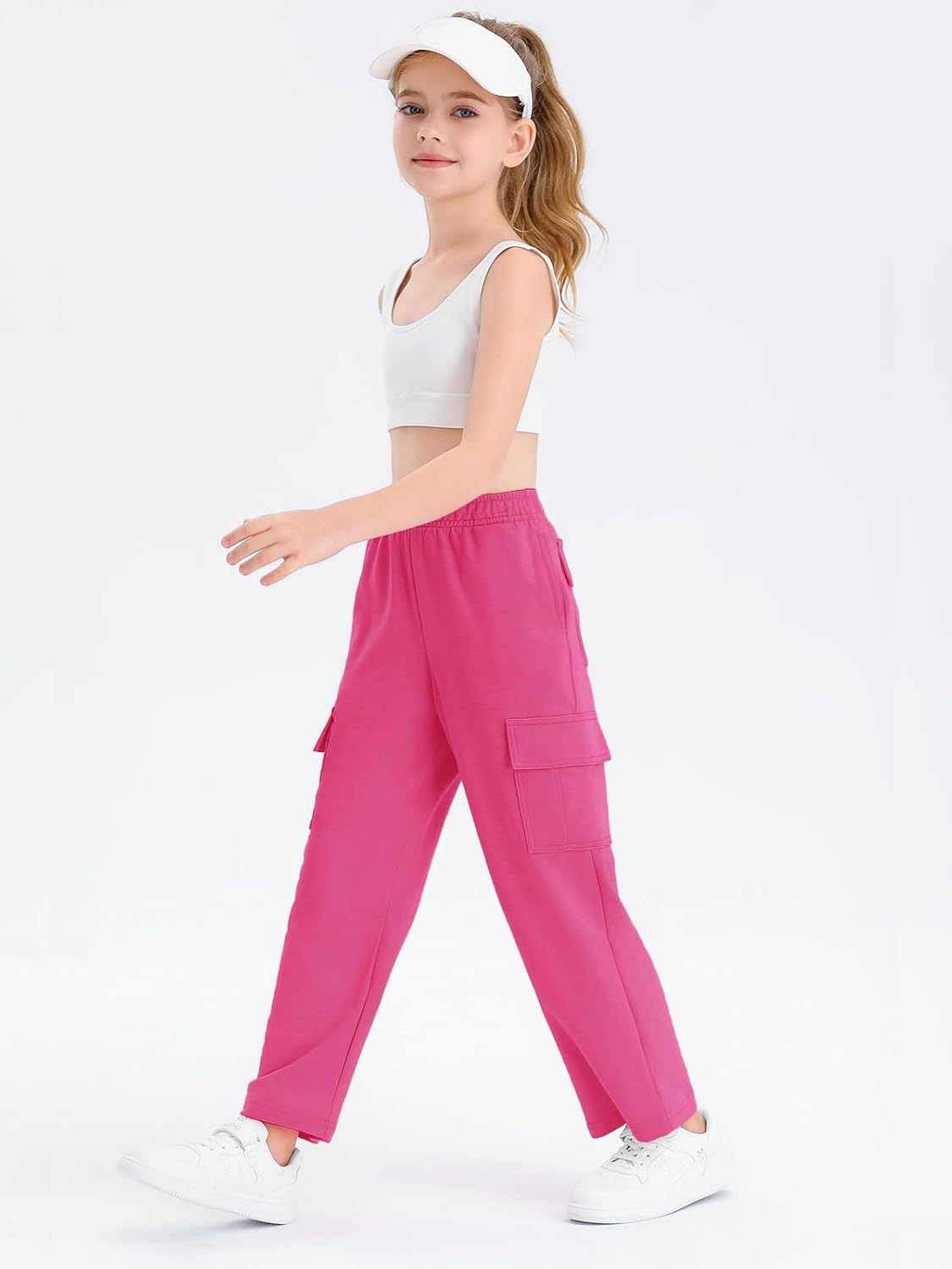 Girls Kids Cargo Sweatpants Wide Straight Leg Jogger Pants 5-14 Years - Image 2