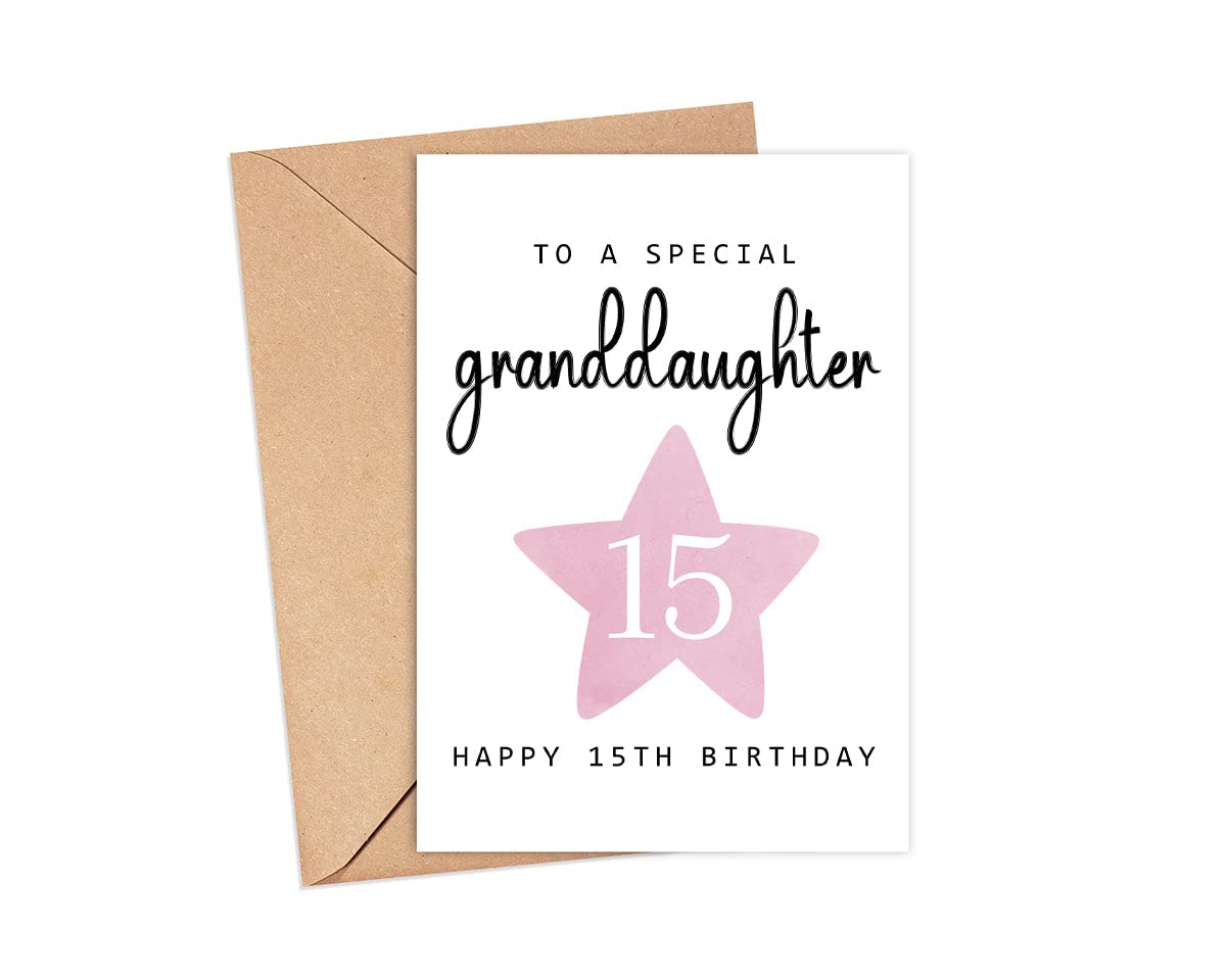 MoltDesigns To A Special Granddaughter - Happy 15Th Birthday Card - Age 15 - Fifteen Year Old - Pink Cute Baby Girl Fifteenth Birthday Card Gift For