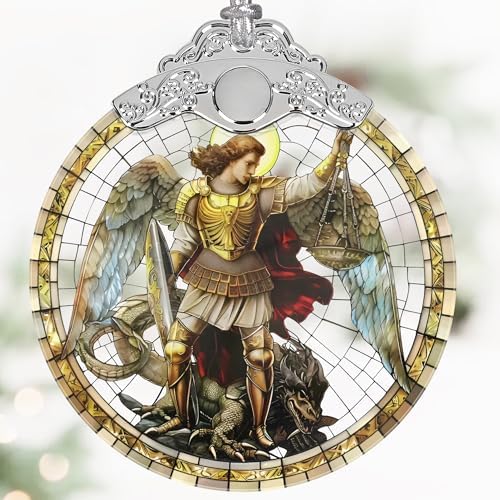 Archangel Michael Christmas Ornaments, 3" Stained Glass Christmas...