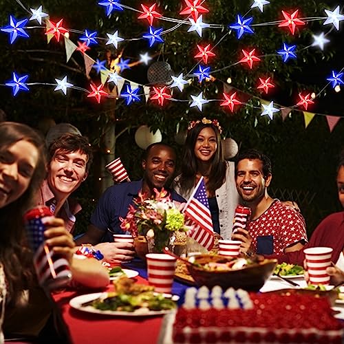 [ Timer ] American Flag Stars String Lights With Remote 8 Modes, 10Ft 40Led 4Th Of July Decorations Usa Patriotic Red White Blue Fairy Lights Battery Operated Decor Independence Day National Day #TOP1