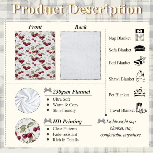 Jeté de lit motif cerises couverture pelucheuse compacte et esthétique - 8