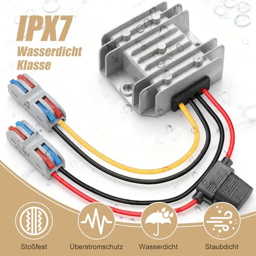 DC/DC 9-32V Auf 12V Port Konverter, Spannungswandler 12/24V Zu 12V 5A 60W MAX, Wasserdichter Buck-Wandler Mit Sicherung Und Klemmleiste, Abwärtsspannungsregler,Auto, Boot, Photovoltaik