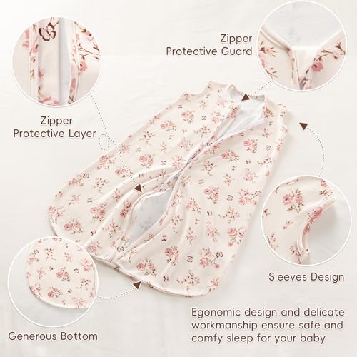 Image of david's kids 2 Pack 100% Organic Cotton Baby Sleep Sack 0-6 Months, Ultra Soft Baby Wearable Blankets with 2-Way Zipper, Comfy Sleep Sack for Infant Newborn Girls Neutral, Small Size, Floral Heart