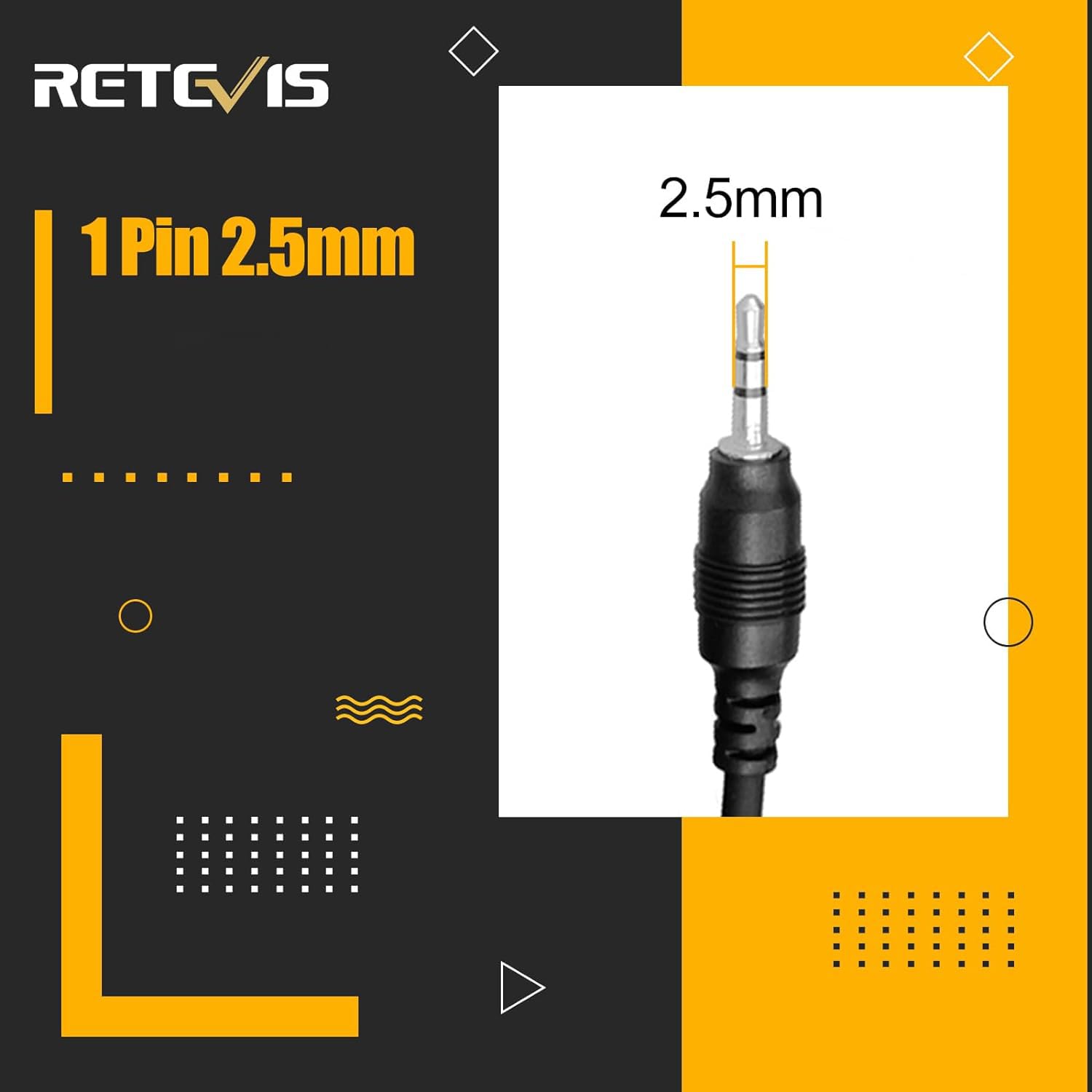 Retevis Walkie Talkie Auricolare 1 Pin 2.5mm, Radio Auricolare con Microfono, Walkie Talkie Cuffie, Auricolari PTT con Tubo Acustico Compatibile RB648 RT649 RT649B RT649P (2pcs)