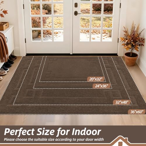 Image of BEQHAUSE Door Mat 24 inch x 36 inch, Non-Slip Door Mats Indoor Washable, Brown