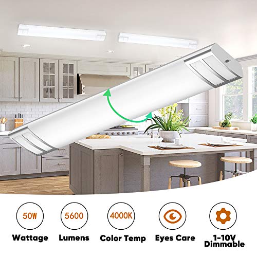 FaithSail 4FT LED Flush Mount Kitchen Light Fixtures 50W 5600lm, 1-10V Dimmable, 4000K, 4 Foot LED Kitchen Lighting Fixtures Ceiling for Craft Room, Laundry, Fluorescent Replacement, 2 Pack - Thumbnail 4