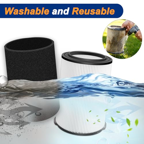 Image of VF4000 Filter Replacement for Ridgid Shop Vac 5-20 Gallon Wet Dry Vacuum, for Husky 6-9 Gallon Vacuum, 3 Pack Standard Vacuum Filters + 6 Pack Foam Sleeve + 1 Cleaning Brush, 72952
