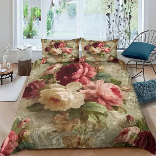 Drap de couette 3 pièces microfibre résistante motifs floraux 200x200 - 4