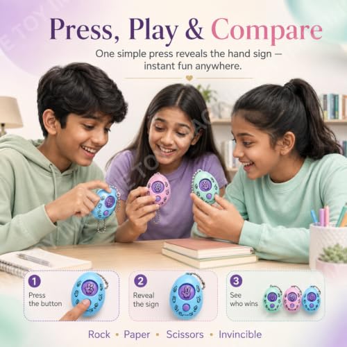 Image of Toy Imagine Rock Paper Scissors Game Keychains for Kids (Pack of 10) Finger Game Key Rings, Fun Birthday Return Gifts, Party Favours, Classroom Prizes & Goodie Bag Fillers, Multicolor