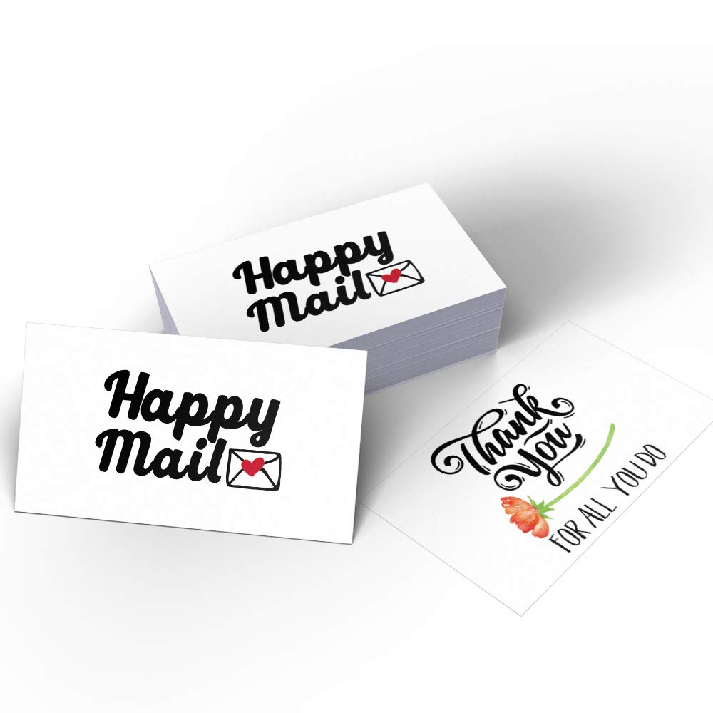 50 Happy Mail Thank You for All You Do Thanks Cards (3.5 x 2 Inches) for Online Retail Store, Handmade Goods, Customer Package Inserts, Double-sided printing with different patterns