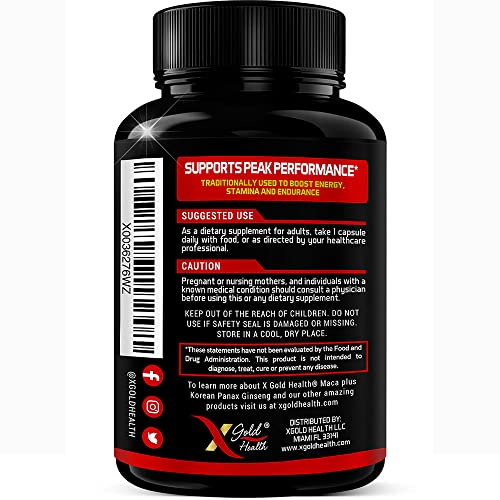 Maca Root Capsules 10,000Mg + Korean Panax Ginseng 1,400Mg - 20X Concentrated Extract Black + Red + Yellow Maca Root, 10X Concentrated Extract Panax Ginseng Capsules - Ultra Potent & Highly Purified #TOP2