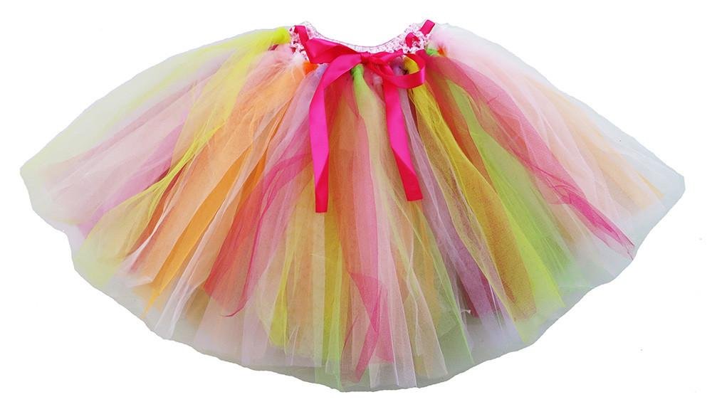 wenchoice Girl's Hot Pink Crochet Waist Hand Banding Rainbow Tutu S(1T-2T)