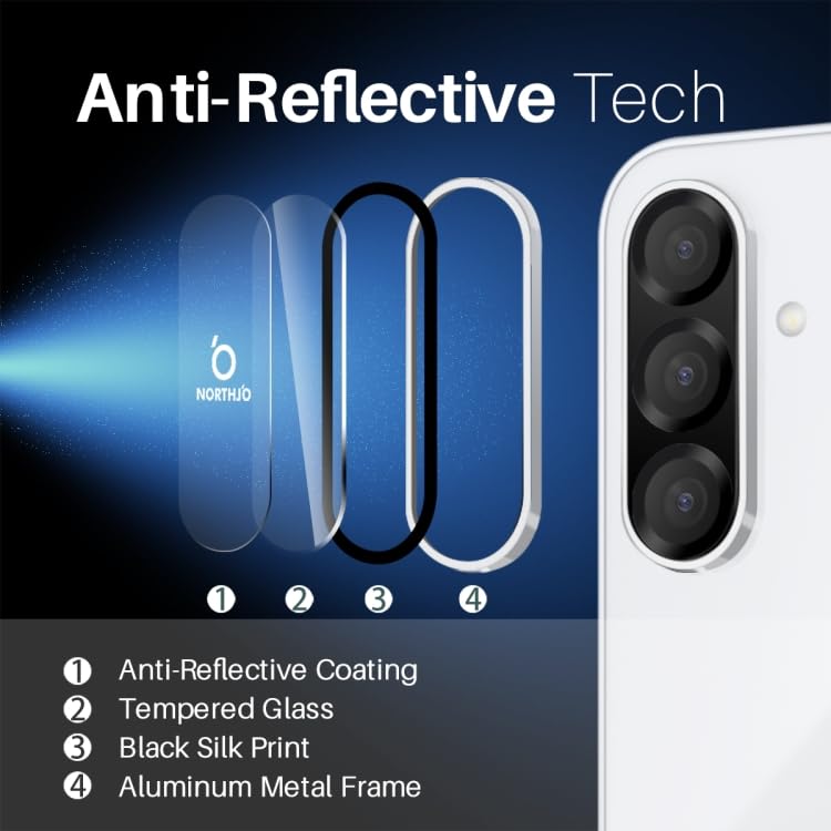 Image of FabeKee Tempered Glass Camera Lens Protector For Samsung Galaxy A36 / A56 5G 9H Hardness, Full Coverage Anti Scratch Camera Metal Ring Silver