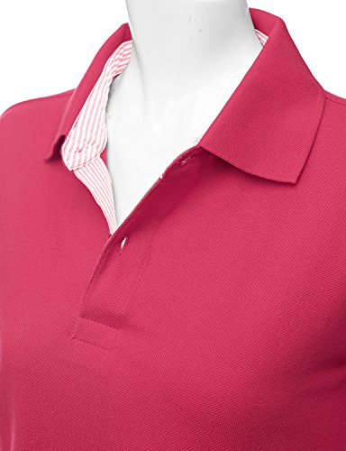 Xpril Womens Casual Basic Sporty Long Sleeve Polo Collar T-Shirt Pink Size XL