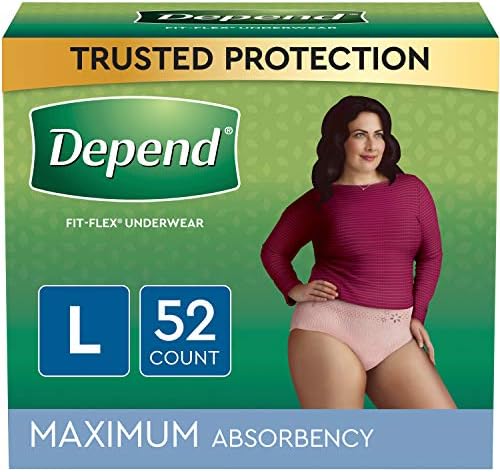 Depend FIT-FLEX Incontinence Underwear for Women, Disposable, Maximum Absorbency, Large, Blush, 52 Count (2 Packs of 26) (Packaging May Vary)