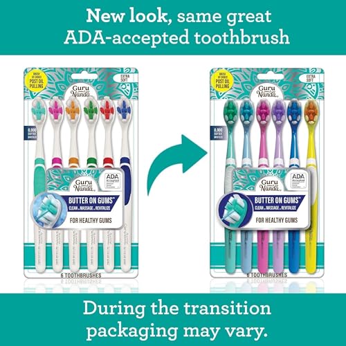 Image of GuruNanda Butter On Gums Toothbrush, ADA Accepted, with 8000+ Ultra Soft Softex Bristles for Sensitive & Receding Gums, Perfect for Whiter Teeth, 6 Ct (Pack of 4)