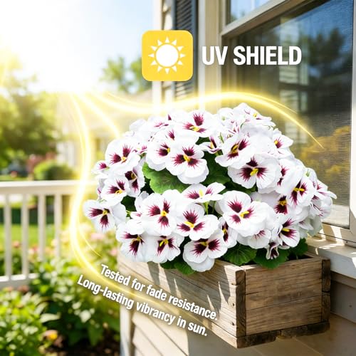 HAIDOLIANG Artificial Flowers for Outdoor, 8 Bundles Silk Faux Pansies Fowers,UV Resistant Fake Pansy Flowers for Outdoor Planters Home Garden Office Patio Front (White) — view 3