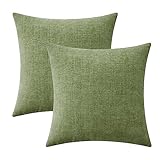MIULEE Pack of 2 Couch Throw Pillow Covers 22x22 Inch Spring Soft Sage Green Chenille Pillow Covers for Sofa Living Room Solid Dyed Pillow Cases