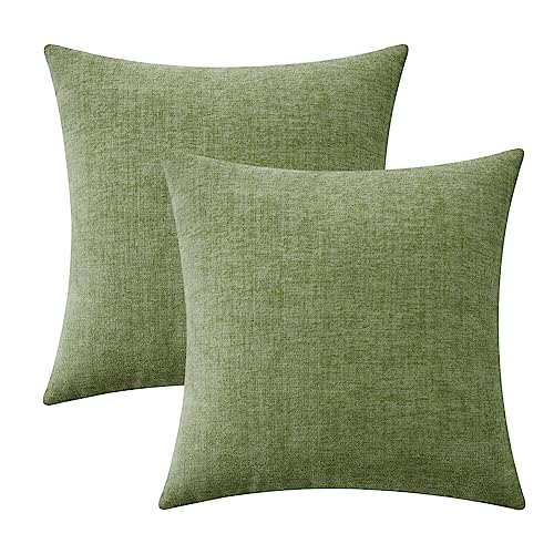Image of MIULEE Pack of 2 Couch Throw Pillow Covers 22x22 Inch Spring Soft Sage Green Chenille Pillow Covers for Sofa Living Room Solid Dyed Pillow Cases