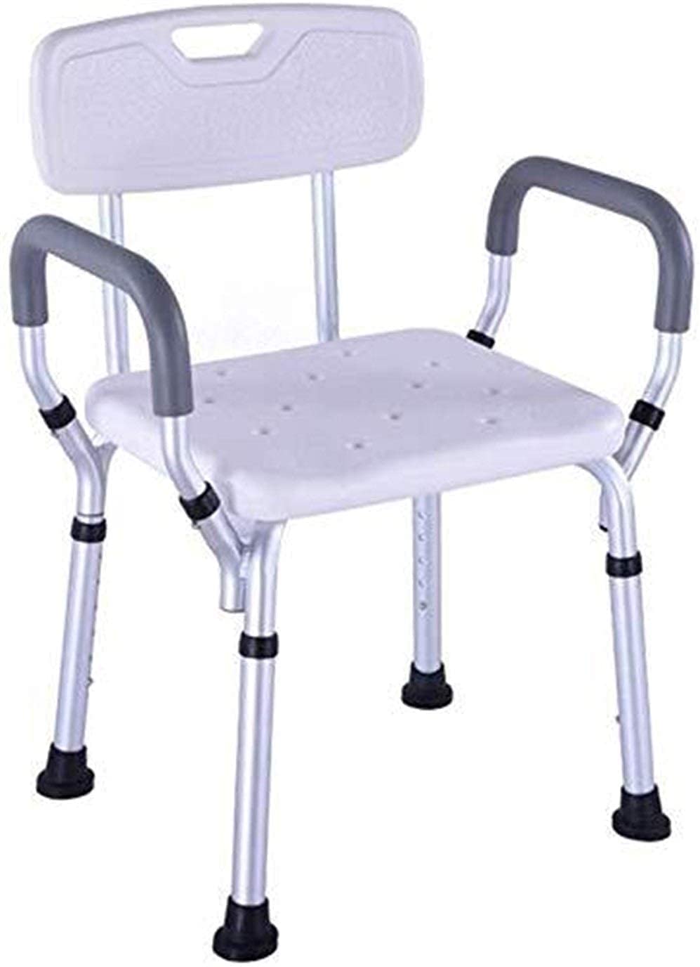 Taburete de Ducha Silla de baño Asiento de baño con apoyabrazos Altura Ajustable con Respaldo Portátil Aluminio Ligero Antideslizante Discapacitados para Personas Mayores Taburete