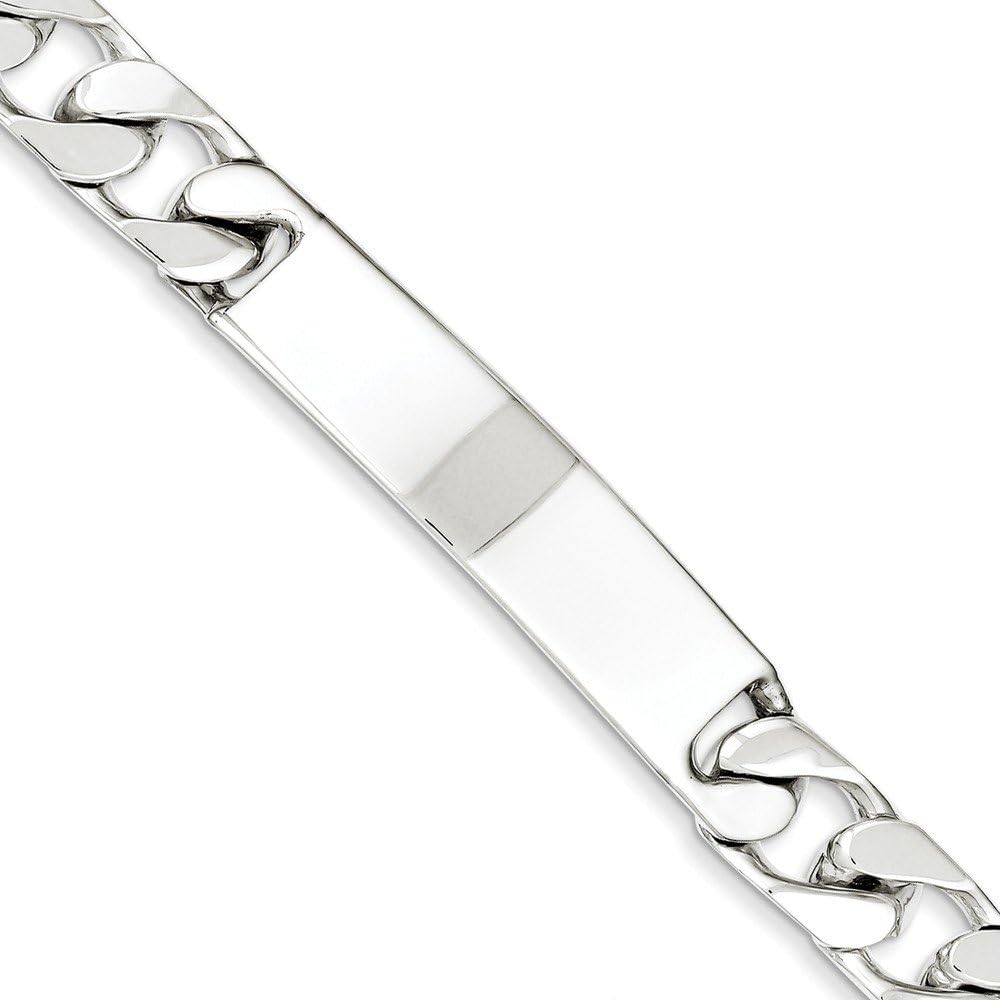 Solid 925 Sterling Silver 8.5inch Engravable Curb Cuban Link ID Bracelet Engravable Identification Name Bar Tag - with Secure Lobster Lock Clasp 8.5" (Width = 11mm)