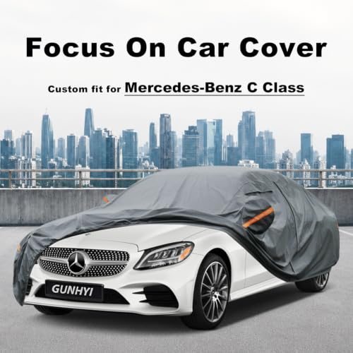 Image of GUNHYI Premium Car Cover Custom Fit Mercedes Benz C Class C250 C300 C350 C400 C450 C63 AMG, 16 Layers Heavy Duty Car Cover Waterproof All Weather with Zipper Door for Sun Rain Snow Dust Uv Protection