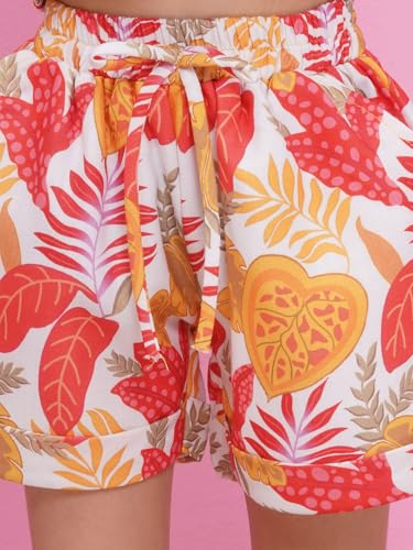 Image of AJ DEZINES Kids Clothing Floral Printed Pure Cotton Top Shorts With Jacket Cord Set for Girls