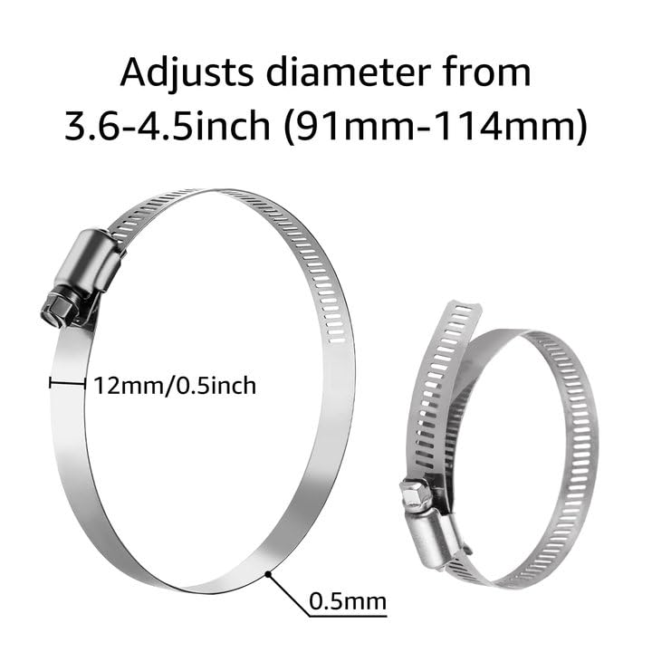 GBACHOOSE 20 Pcs Metal Hose Clips Hose Clamps, 91-114mm Adjustable Ducting Clamps - Image 2
