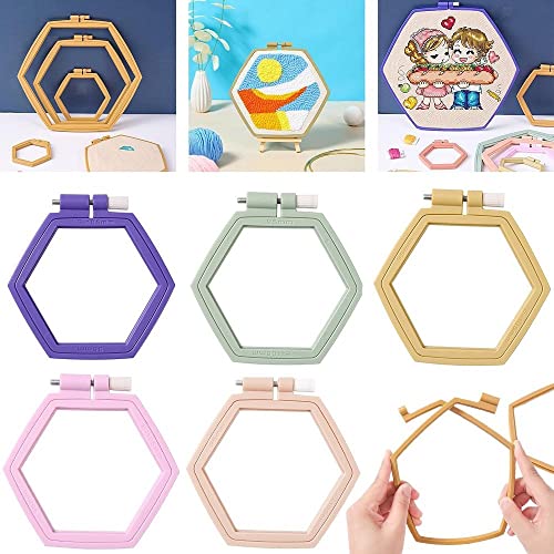 Image of gofidin 6 Pcs DIY Needlecraft Hand Hexagon Embroidery Hoops Plastic Cross Stitch Loop Ring Household Sewing Tools